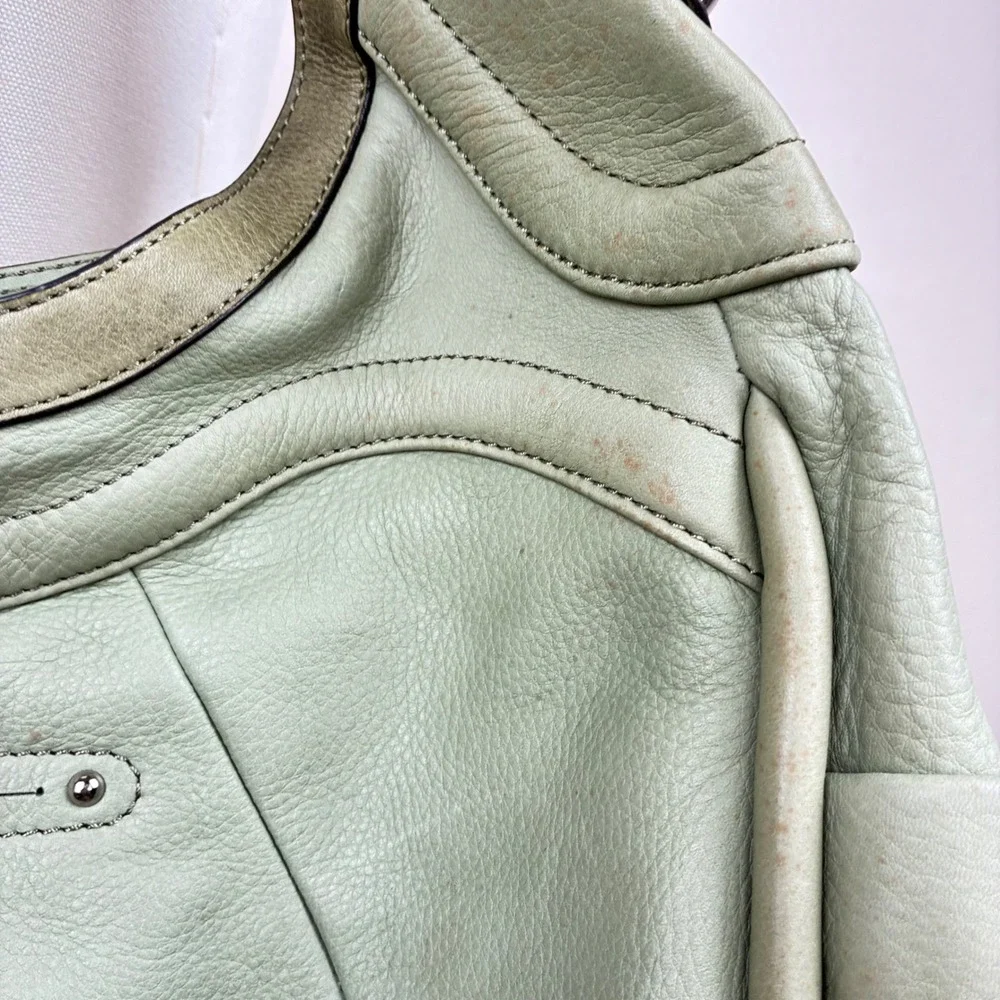 B. Makowsky Shoulder Bag Oversized Genuine Leather Mint Green Slouchy Boho Hobo